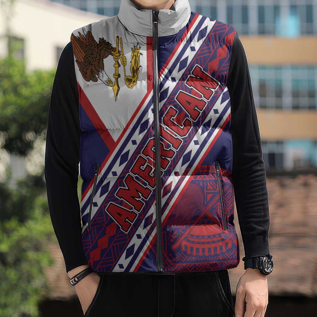 American Samoa Flag Day Sleeveless Puffer Jacket Polynesian Tribal Tattoo Eagle Art LT19 - Polynesian Pride