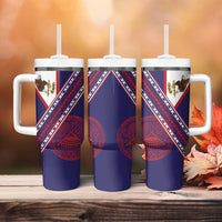 American Samoa Flag Day Tumbler With Handle Polynesian Tribal Tattoo Eagle Art LT19 - Polynesian Pride