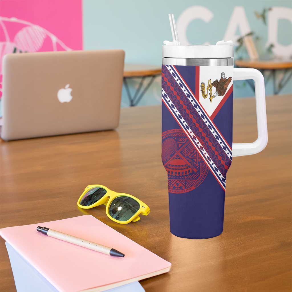 American Samoa Flag Day Tumbler With Handle Polynesian Tribal Tattoo Eagle Art LT19 - Polynesian Pride