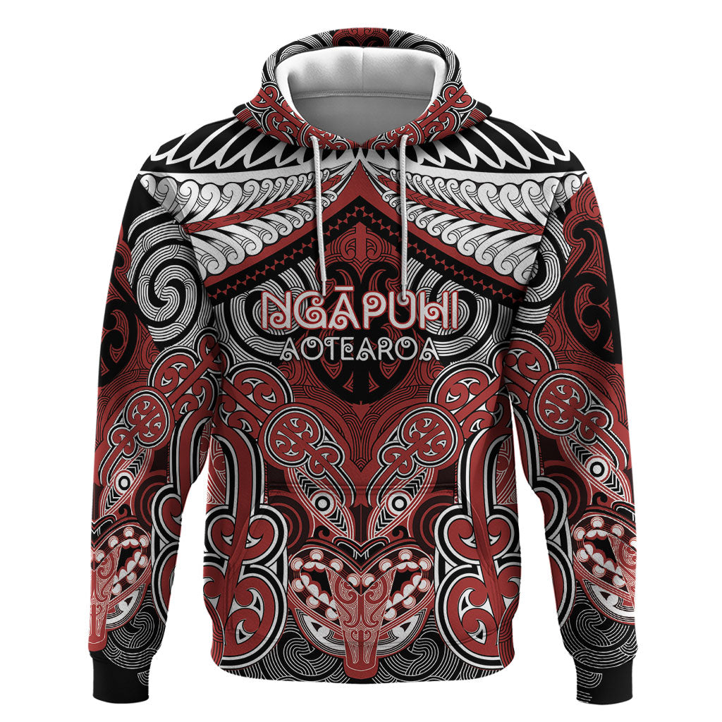 Aotearoa Iwi Ngapuhi Personalised Hoodie Maori Kowhaiwhai Pattern LT19 Pullover Hoodie Red - Polynesian Pride