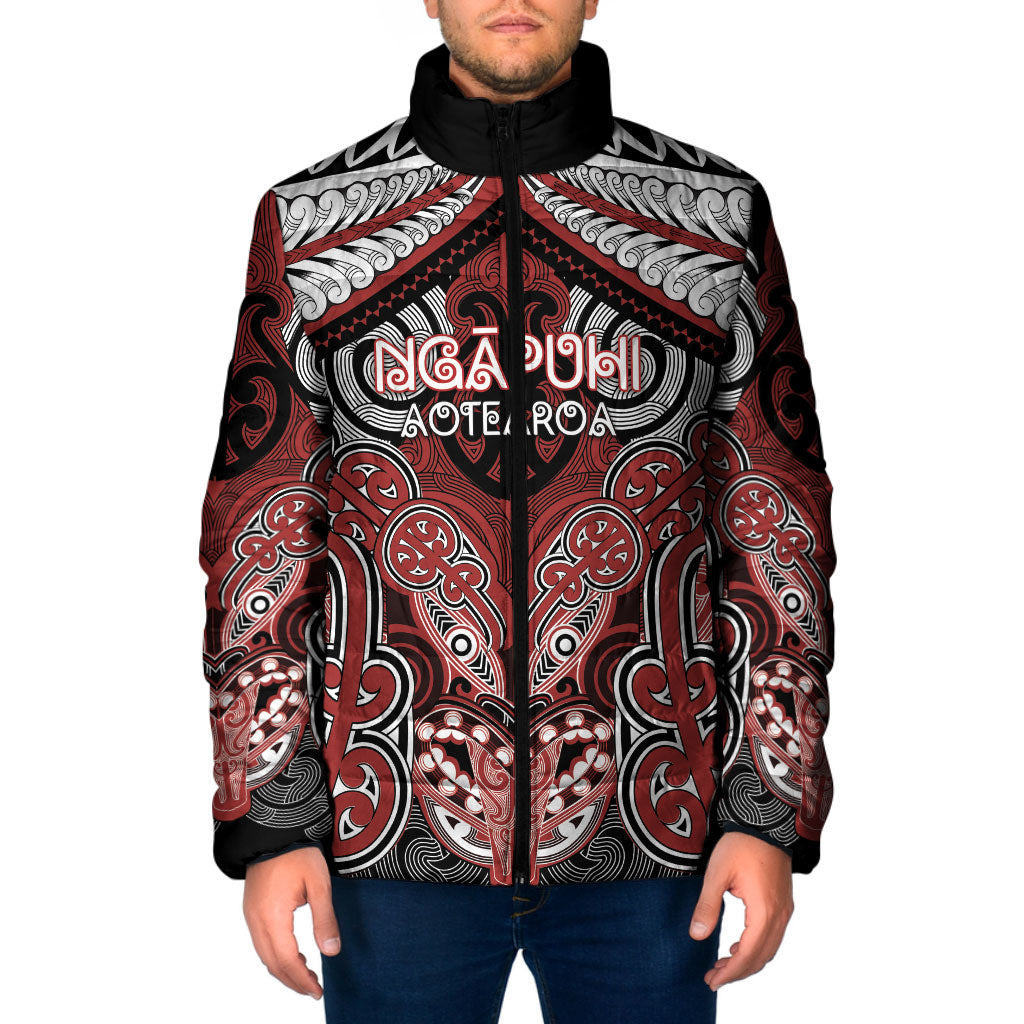 Aotearoa Iwi Ngapuhi Personalised Padded Jacket Maori Kowhaiwhai Pattern LT19 Men Red - Polynesian Pride