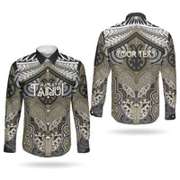 Aotearoa Iwi Waikato Tainui Personalised Couples Matching Puletasi and Long Sleeve Button Shirt Maori Kowhaiwhai Pattern LT19 - Polynesian Pride