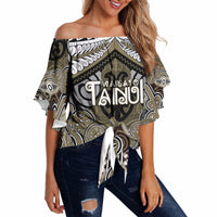 Aotearoa Iwi Waikato Tainui Personalised Off Shoulder Wrap Waist Top Maori Kowhaiwhai Pattern LT19 Dark Yellow - Polynesian Pride