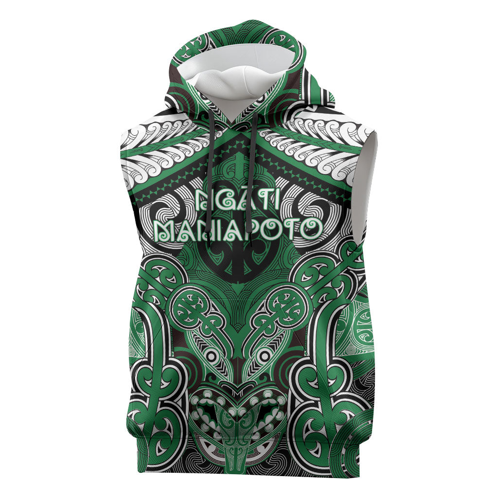 Aotearoa Iwi Ngati Maniapoto Personalised Sleeveless Hoodie Maori Kowhaiwhai Pattern LT19 Green - Polynesian Pride