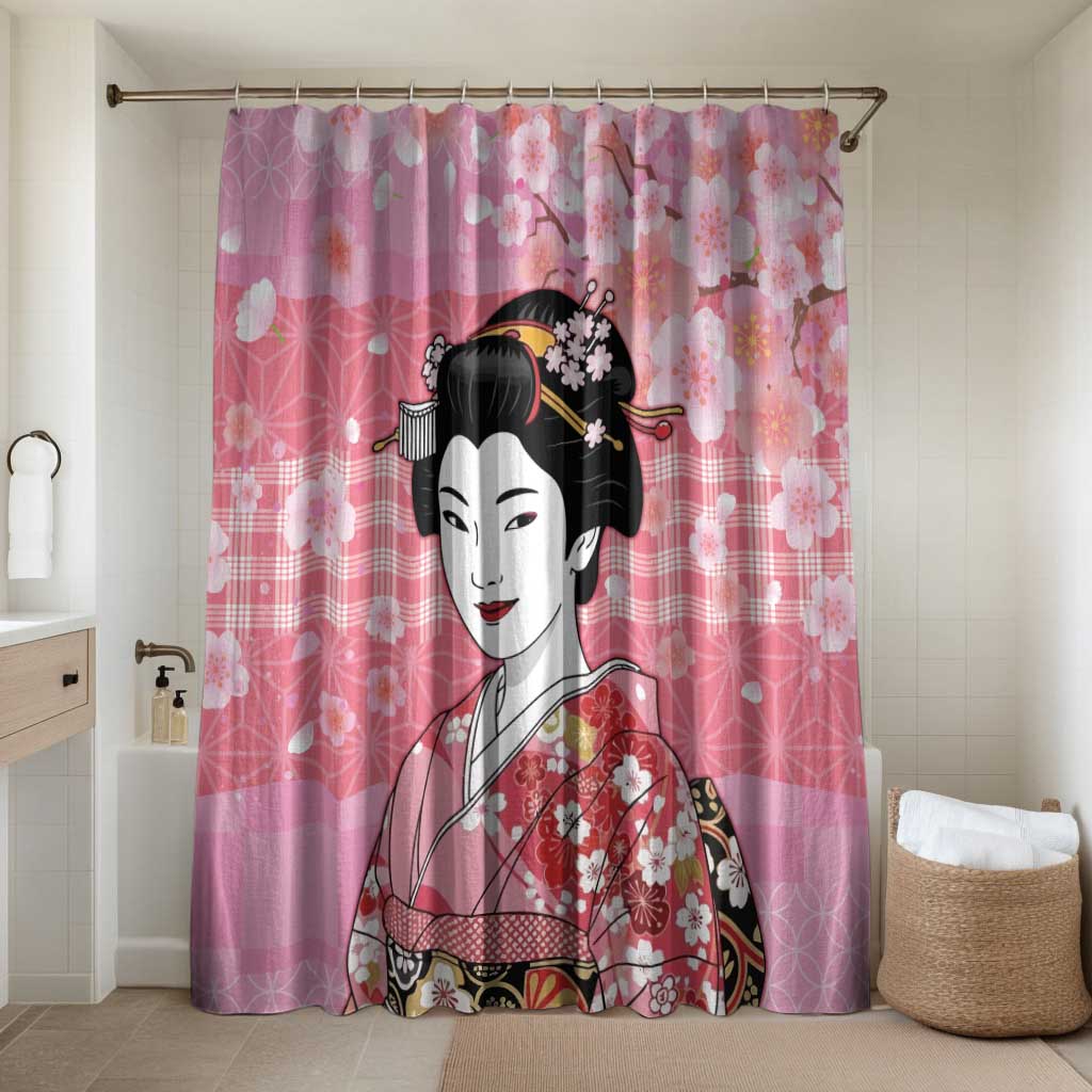 Japanese Geisha Cherry Blossom Bathroom Set Pink Palaka Hawaii Pattern Fusion Design LT19 Shower Curtain Only Pink - Polynesian Pride