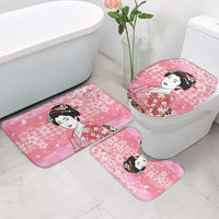 Japanese Geisha Cherry Blossom Bathroom Set Pink Palaka Hawaii Pattern Fusion Design LT19 - Polynesian Pride