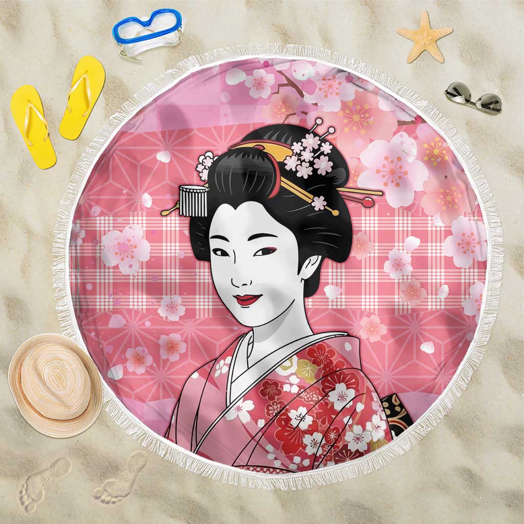 Japanese Geisha Cherry Blossom Beach Blanket Pink Palaka Hawaii Pattern Fusion Design LT19 One Size 150cm Pink - Polynesian Pride