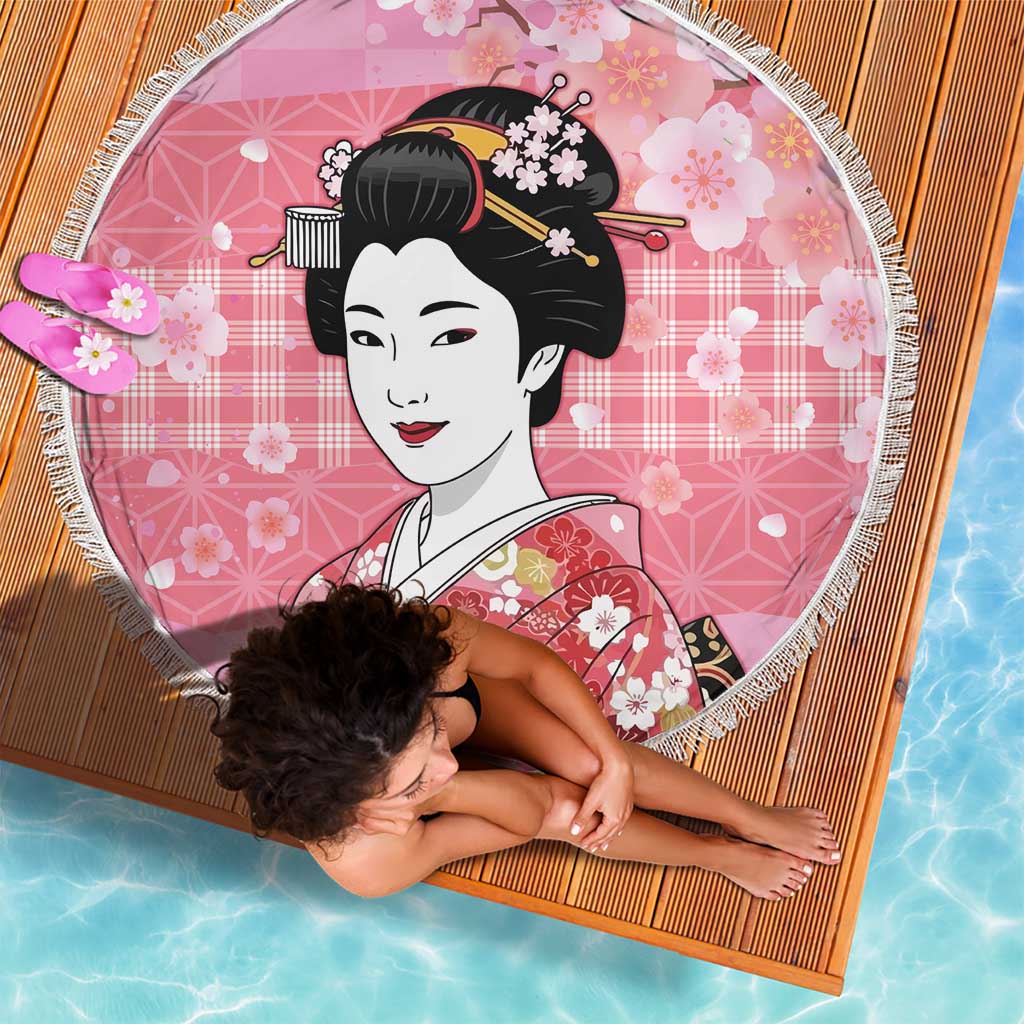 Japanese Geisha Cherry Blossom Beach Blanket Pink Palaka Hawaii Pattern Fusion Design LT19 - Polynesian Pride
