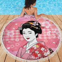 Japanese Geisha Cherry Blossom Beach Blanket Pink Palaka Hawaii Pattern Fusion Design LT19 - Polynesian Pride