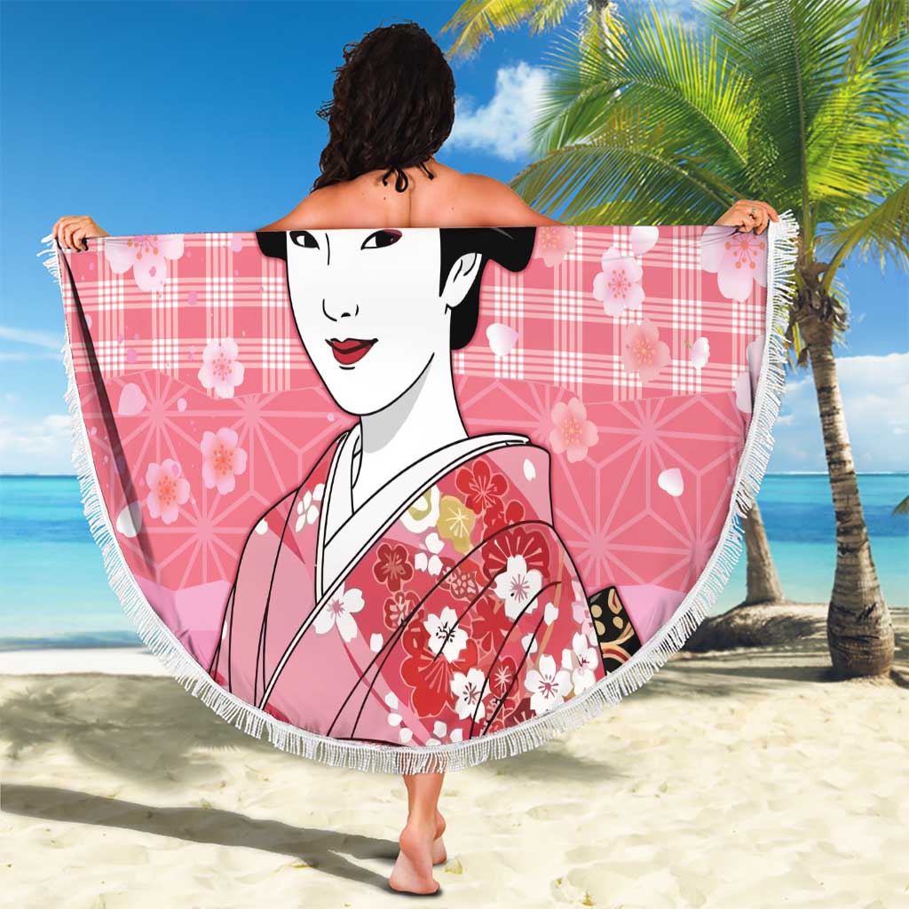 Japanese Geisha Cherry Blossom Beach Blanket Pink Palaka Hawaii Pattern Fusion Design LT19 - Polynesian Pride