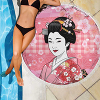 Japanese Geisha Cherry Blossom Beach Blanket Pink Palaka Hawaii Pattern Fusion Design LT19 - Polynesian Pride