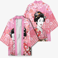 Japanese Geisha Cherry Blossom Kimono Pink Palaka Hawaii Pattern Fusion Design LT19 - Polynesian Pride