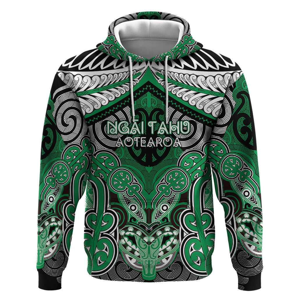 Aotearoa Iwi Ngai Tahu Personalised Hoodie Maori Kowhaiwhai Pattern LT19 Pullover Hoodie Green - Polynesian Pride