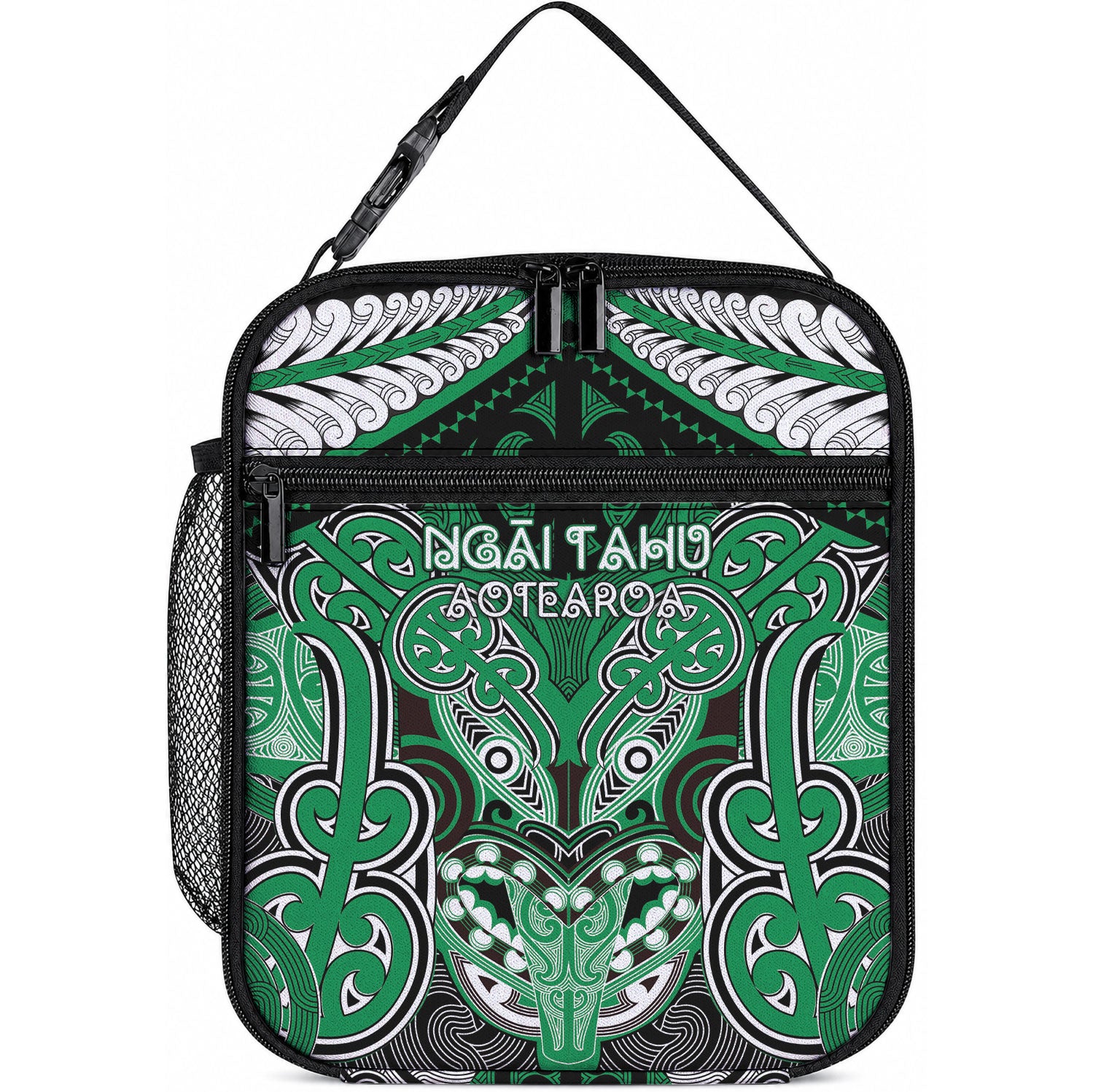 Aotearoa Iwi Ngai Tahu Lunch Bag Maori Kowhaiwhai Pattern LT19 10.2 × 8.3 × 4.3 inch Green - Polynesian Pride
