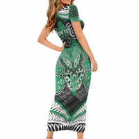 Aotearoa Iwi Ngai Tahu Personalised Short Sleeve Bodycon Dress Maori Kowhaiwhai Pattern LT19 - Polynesian Pride