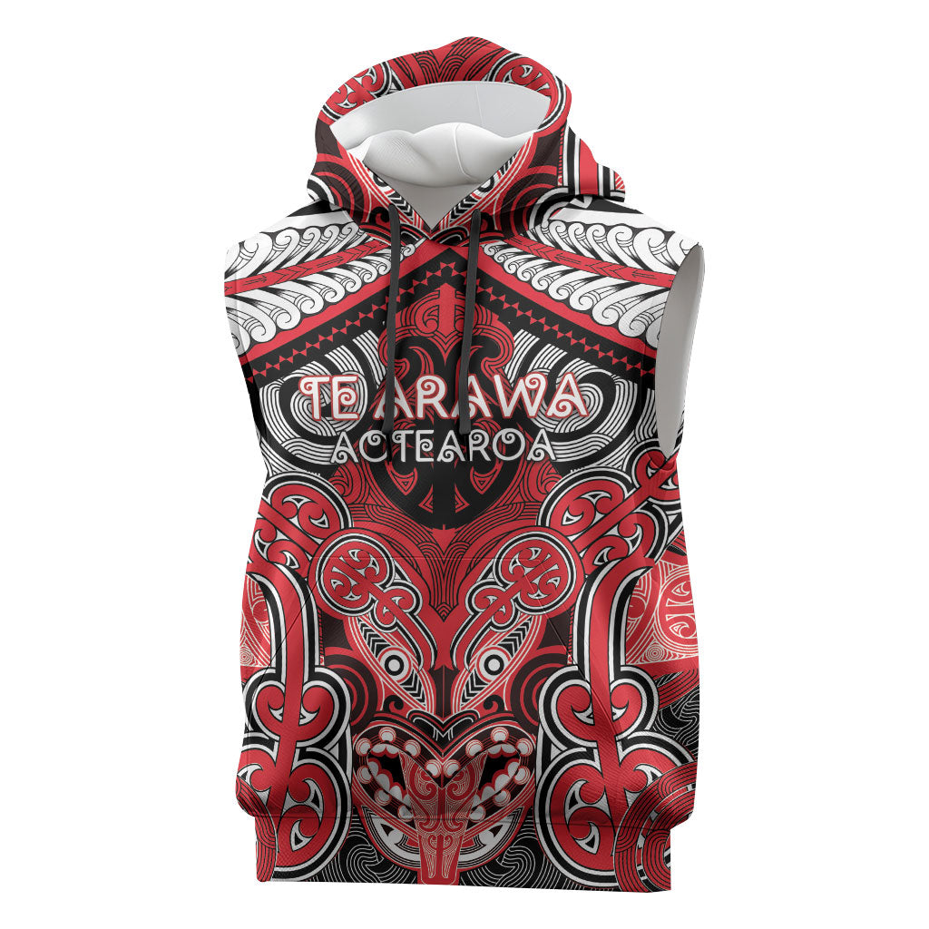 Aotearoa Iwi Te Arawa Personalised Sleeveless Hoodie Maori Kowhaiwhai Pattern LT19 Red - Polynesian Pride