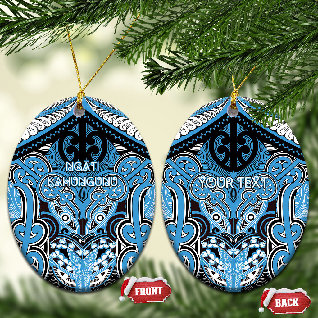 Aotearoa Iwi Ngati Kahungunu Personalised Ceramic Ornament Maori Kowhaiwhai Pattern LT19 Oval Blue - Polynesian Pride