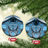 Aotearoa Iwi Ngati Kahungunu Personalised Ceramic Ornament Maori Kowhaiwhai Pattern LT19 Circle Blue - Polynesian Pride