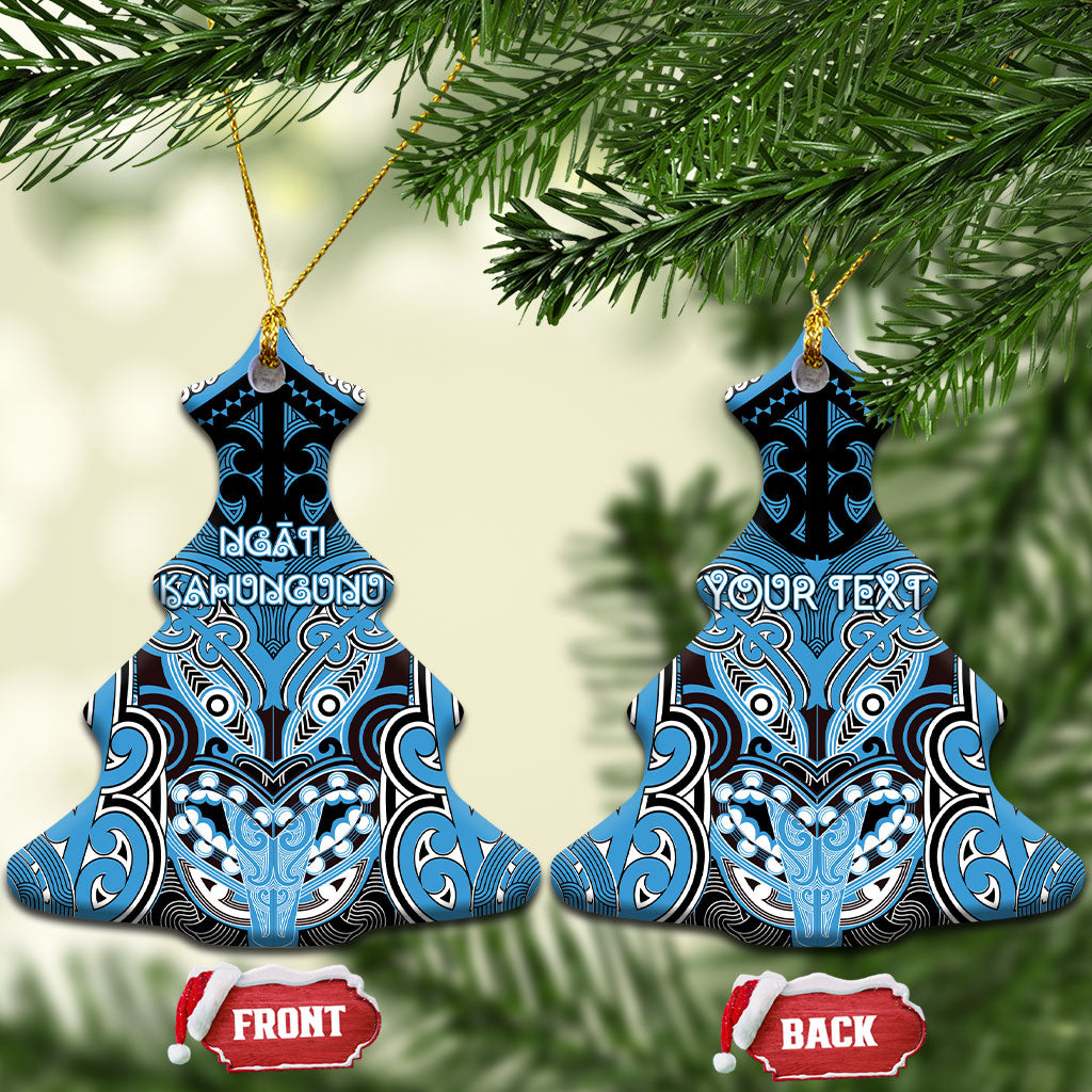 Aotearoa Iwi Ngati Kahungunu Personalised Ceramic Ornament Maori Kowhaiwhai Pattern LT19 Christmas Tree Blue - Polynesian Pride