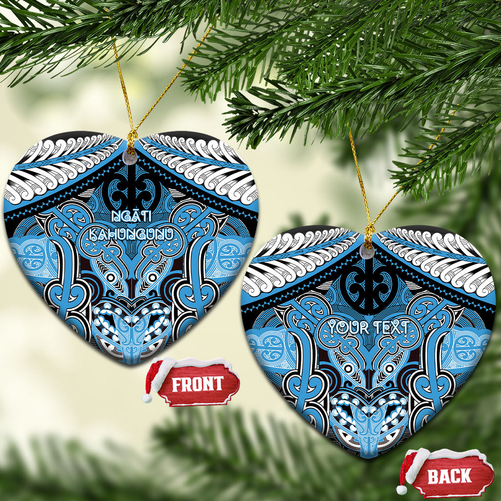 Aotearoa Iwi Ngati Kahungunu Personalised Ceramic Ornament Maori Kowhaiwhai Pattern LT19 Heart Blue - Polynesian Pride