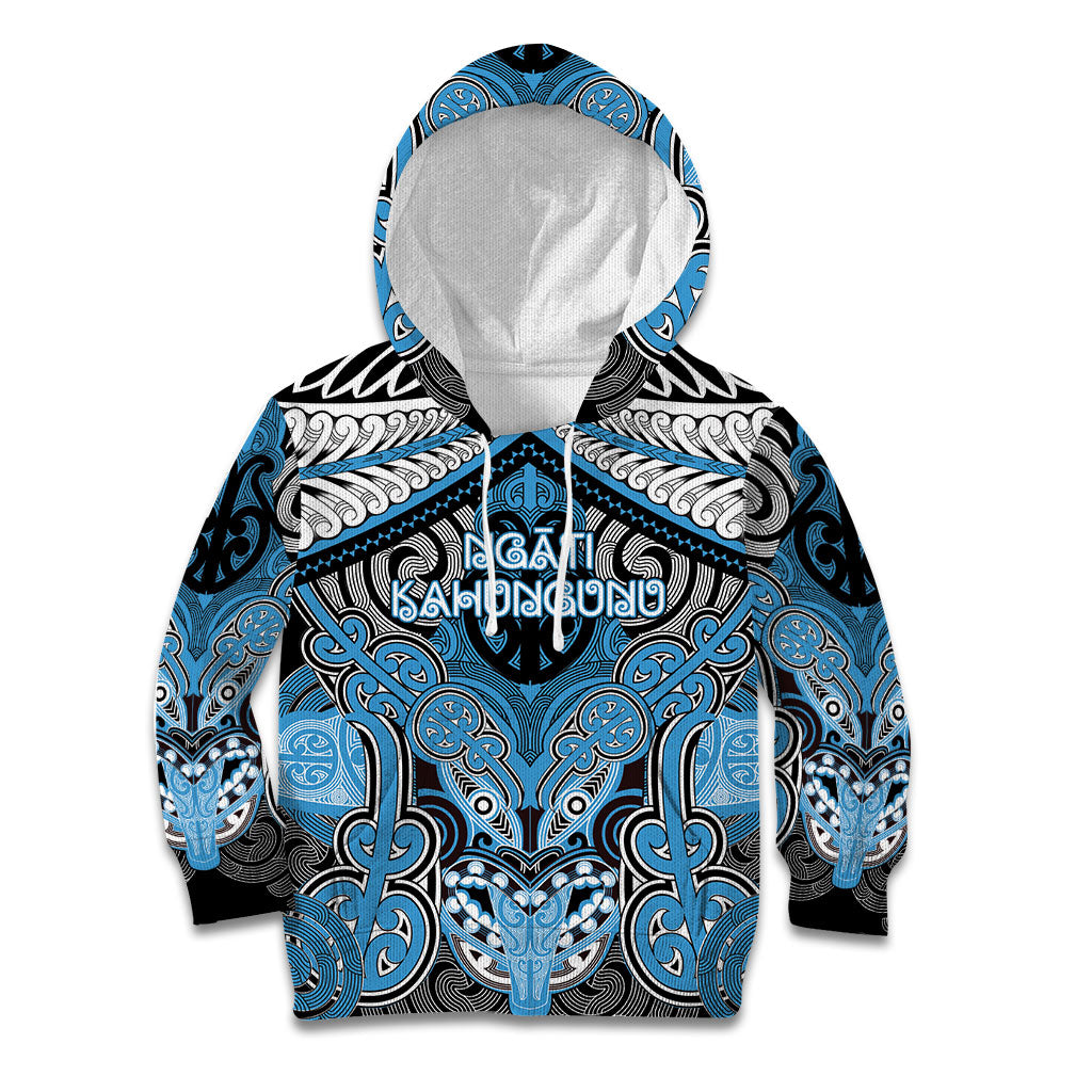Aotearoa Iwi Ngati Kahungunu Personalised Kid Hoodie Maori Kowhaiwhai Pattern LT19 Hoodie Blue - Polynesian Pride