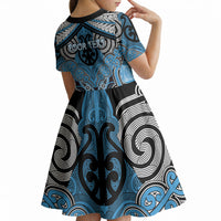 Aotearoa Iwi Ngati Kahungunu Personalised Kid Short Sleeve Dress Maori Kowhaiwhai Pattern LT19 - Polynesian Pride