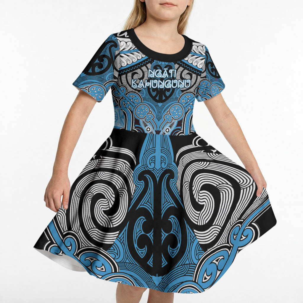 Aotearoa Iwi Ngati Kahungunu Personalised Kid Short Sleeve Dress Maori Kowhaiwhai Pattern LT19 - Polynesian Pride