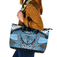 Aotearoa Iwi Ngati Kahungunu Leather Tote Bag Maori Kowhaiwhai Pattern LT19 Blue - Polynesian Pride