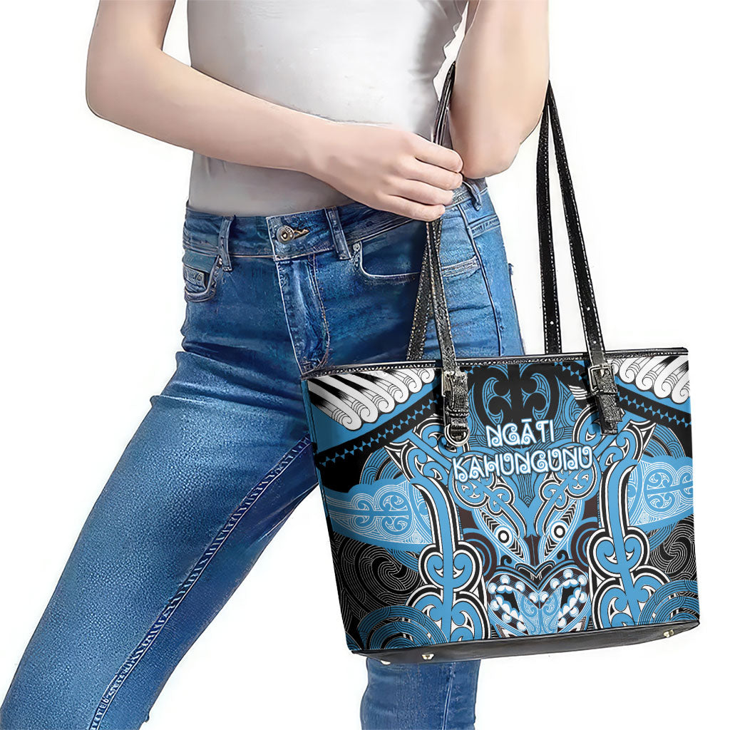 Aotearoa Iwi Ngati Kahungunu Leather Tote Bag Maori Kowhaiwhai Pattern LT19 - Polynesian Pride