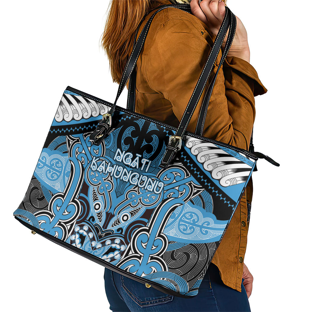 Aotearoa Iwi Ngati Kahungunu Leather Tote Bag Maori Kowhaiwhai Pattern LT19 - Polynesian Pride