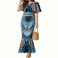 Aotearoa Iwi Ngati Kahungunu Personalised Mermaid Dress Maori Kowhaiwhai Pattern LT19 Women Blue - Polynesian Pride