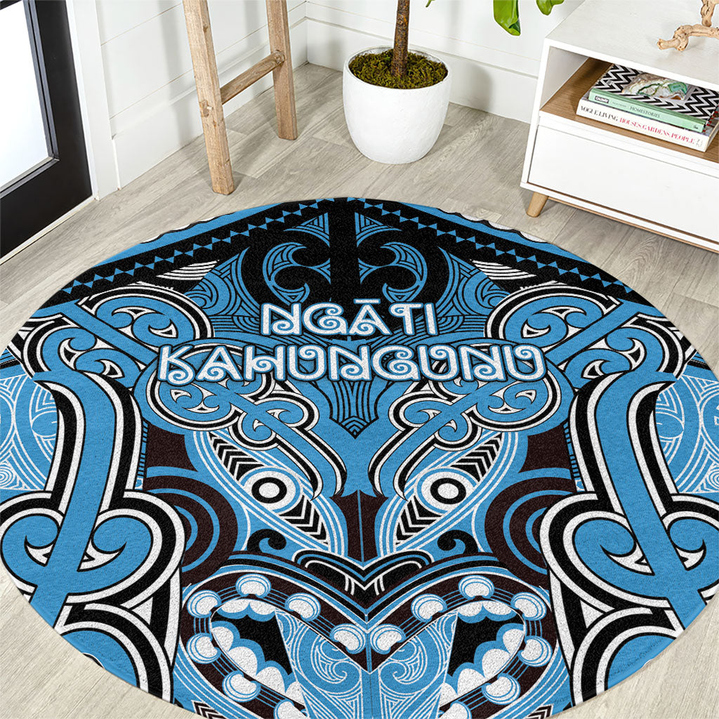 Aotearoa Iwi Ngati Kahungunu Round Carpet Maori Kowhaiwhai Pattern LT19 Blue - Polynesian Pride