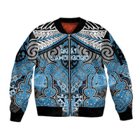 Aotearoa Iwi Ngati Kahungunu Personalised Sleeve Zip Bomber Jacket Maori Kowhaiwhai Pattern LT19 Unisex Blue - Polynesian Pride