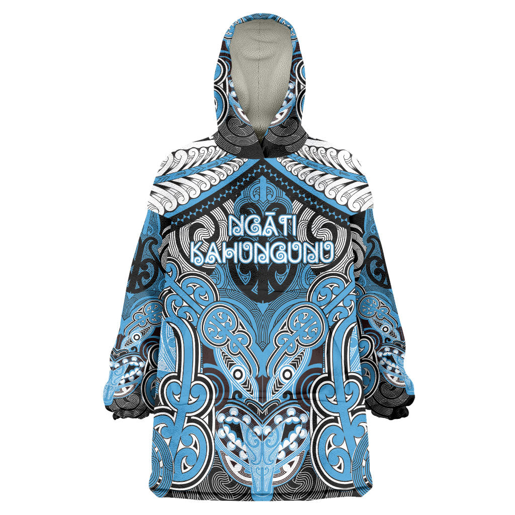 Aotearoa Iwi Ngati Kahungunu Personalised Wearable Blanket Hoodie Maori Kowhaiwhai Pattern LT19 One Size Blue - Polynesian Pride