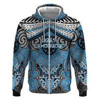 Aotearoa Iwi Ngati Kahungunu Personalised Zip Hoodie Maori Kowhaiwhai Pattern LT19 Zip Hoodie Blue - Polynesian Pride