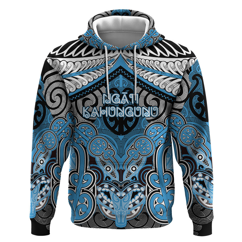 Aotearoa Iwi Ngati Kahungunu Personalised Zip Hoodie Maori Kowhaiwhai Pattern LT19 Pullover Hoodie Blue - Polynesian Pride