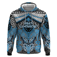 Aotearoa Iwi Ngati Kahungunu Personalised Zip Hoodie Maori Kowhaiwhai Pattern LT19 Pullover Hoodie Blue - Polynesian Pride