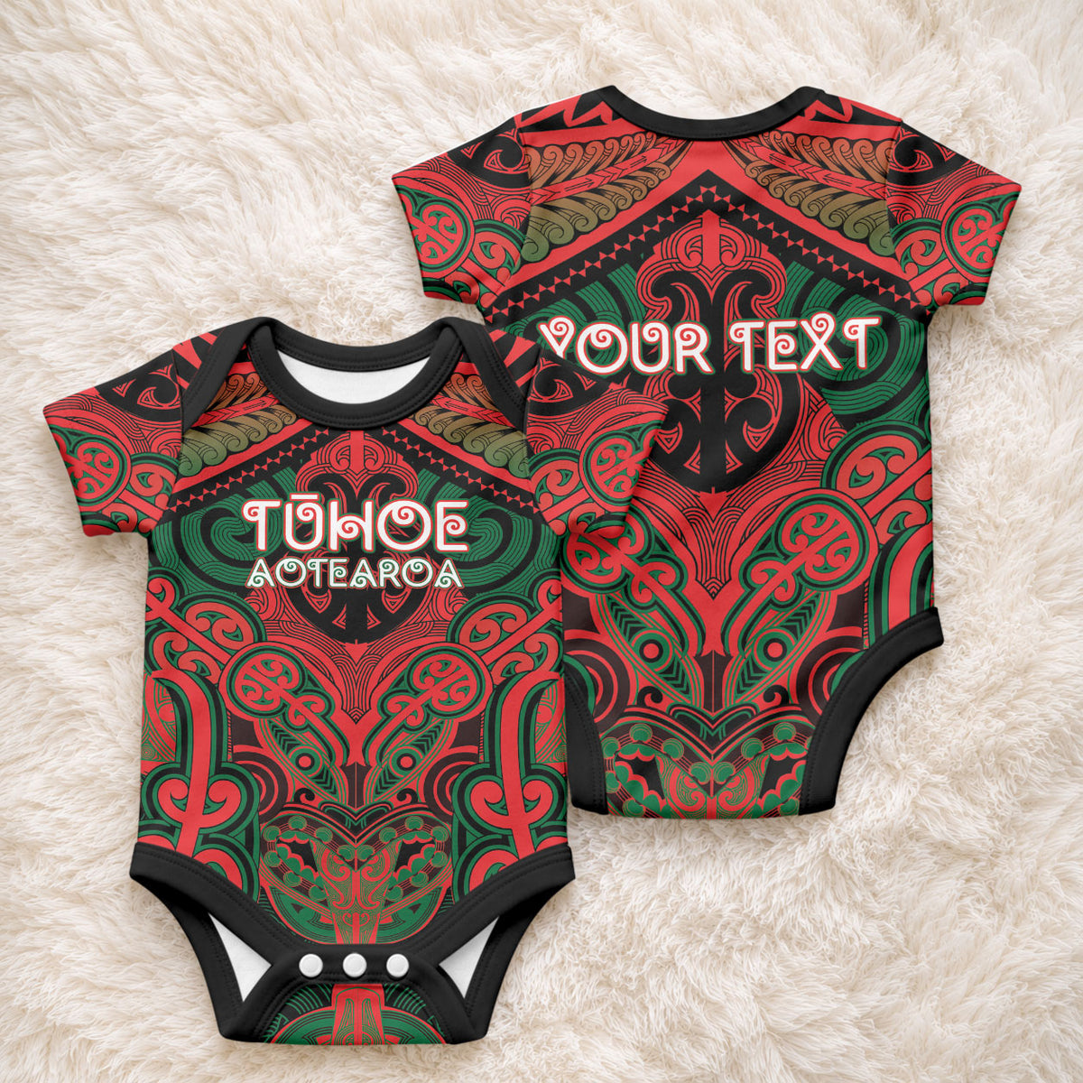 Aotearoa Iwi Tuhoe Personalised Baby Onesie Maori Kowhaiwhai Pattern LT19 - Polynesian Pride