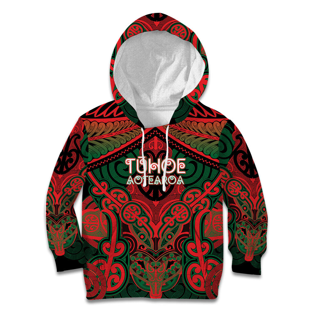 Aotearoa Iwi Tuhoe Personalised Kid Hoodie Maori Kowhaiwhai Pattern LT19 Hoodie Red - Polynesian Pride