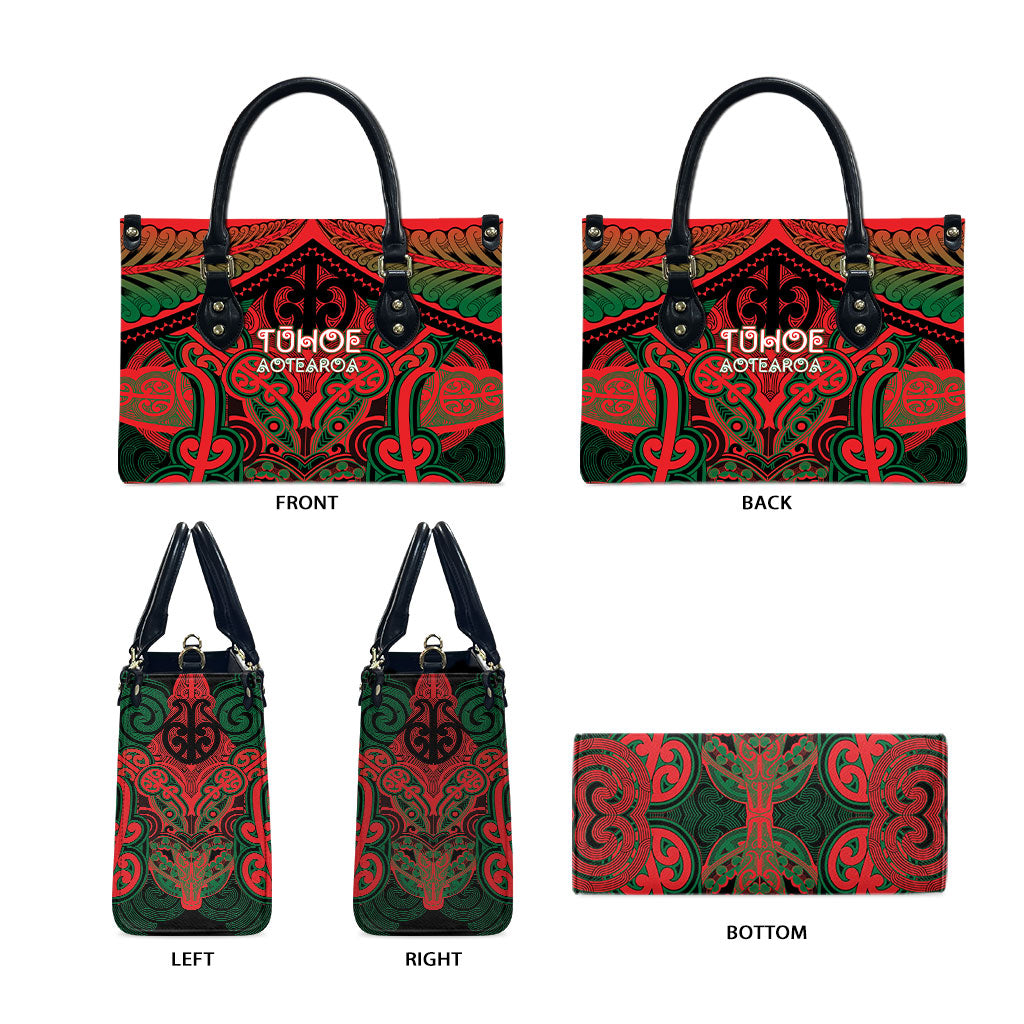 Aotearoa Iwi Tuhoe Leather Bag Maori Kowhaiwhai Pattern LT19 - Polynesian Pride