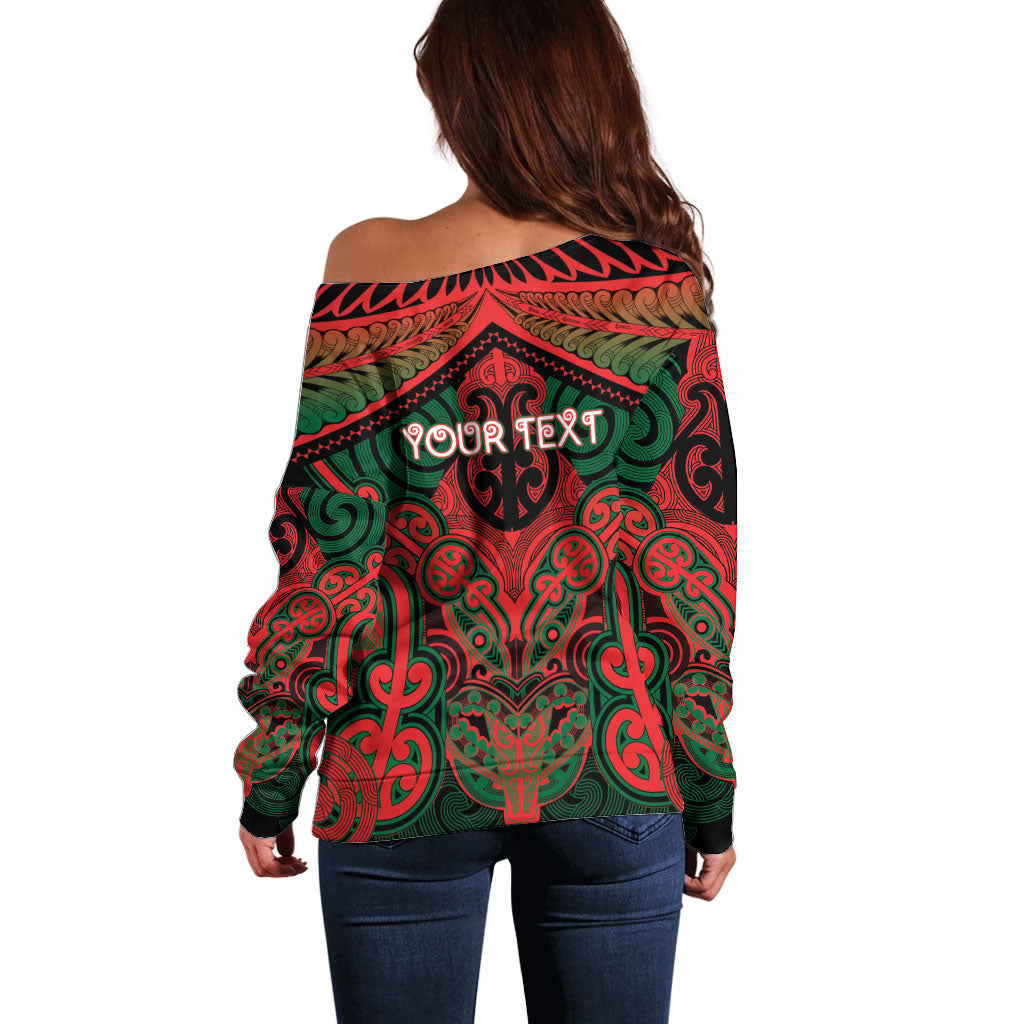 Aotearoa Iwi Tuhoe Personalised Off Shoulder Sweater Maori Kowhaiwhai Pattern LT19 - Polynesian Pride