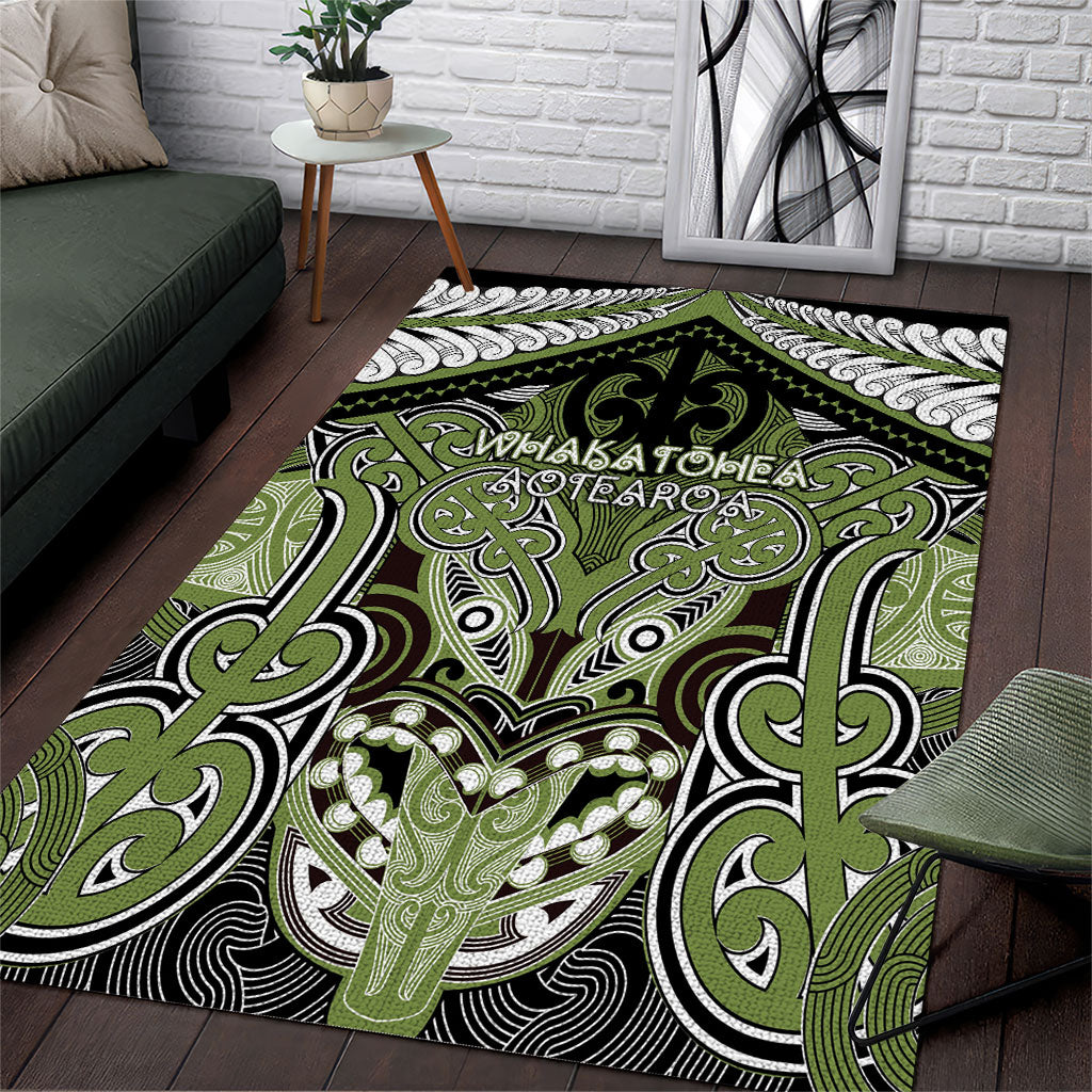 Aotearoa Iwi Whakatohea Area Rug Maori Kowhaiwhai Pattern LT19 Olive Green - Polynesian Pride