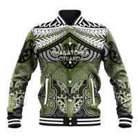 Aotearoa Iwi Whakatohea Personalised Baseball Jacket Maori Kowhaiwhai Pattern LT19 Unisex Olive Green - Polynesian Pride