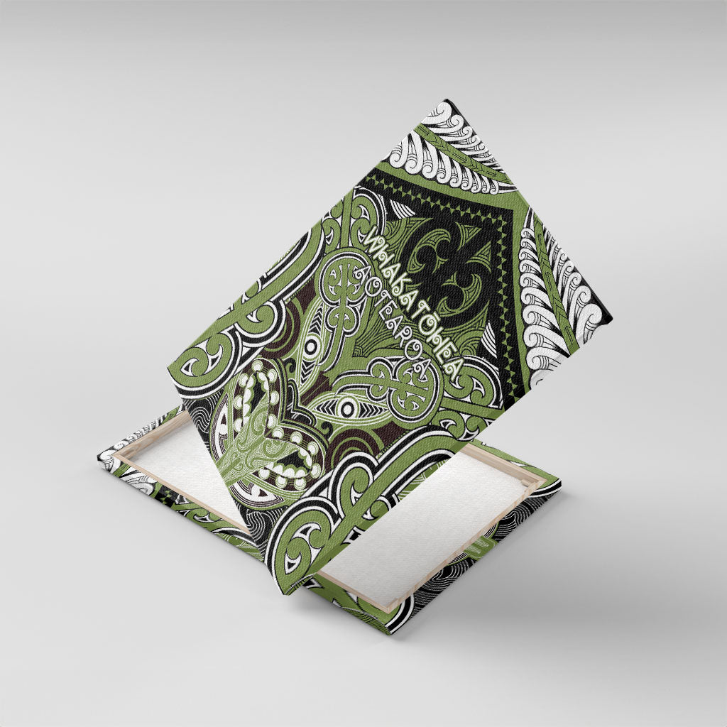 Aotearoa Iwi Whakatohea Canvas Wall Art Maori Kowhaiwhai Pattern LT19 With Frame Olive Green - Polynesian Pride