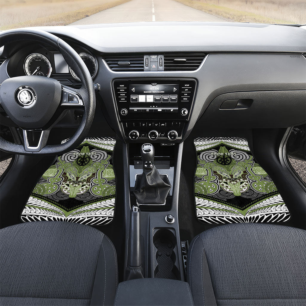 Aotearoa Iwi Whakatohea Personalised Car Mats Maori Kowhaiwhai Pattern LT19 Set 2pcs - Front Olive Green - Polynesian Pride