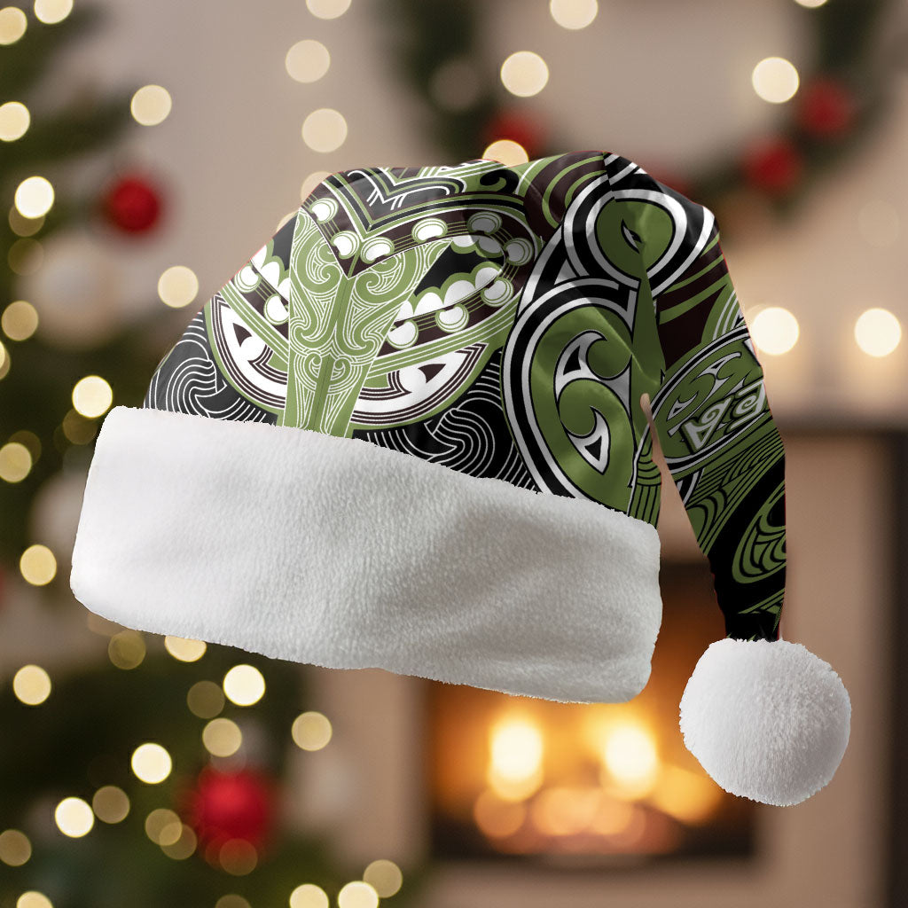 Aotearoa Iwi Whakatohea Personalised Christmas Santa Hat Maori Kowhaiwhai Pattern LT19 Without Fur Olive Green - Polynesian Pride