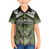 Aotearoa Iwi Whakatohea Personalised Kid Hawaiian Shirt Maori Kowhaiwhai Pattern LT19 Kid Olive Green - Polynesian Pride