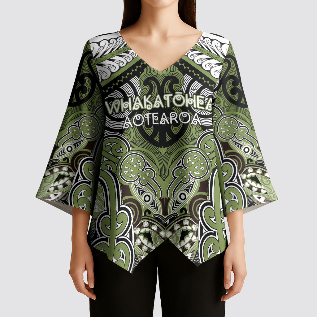 Aotearoa Iwi Whakatohea Personalised Kimono Sleeve Blouse Maori Kowhaiwhai Pattern LT19 - Polynesian Pride