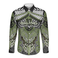 Aotearoa Iwi Whakatohea Personalised Long Sleeve Button Shirt Maori Kowhaiwhai Pattern LT19 Unisex Olive Green - Polynesian Pride