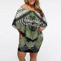 Aotearoa Iwi Whakatohea Personalised Off Shoulder Short Dress Maori Kowhaiwhai Pattern LT19 Women Olive Green - Polynesian Pride